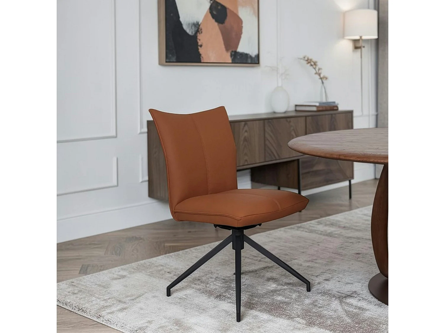 Chaise pivotante en cuir cognac (lot de 2) LOMBARDIE