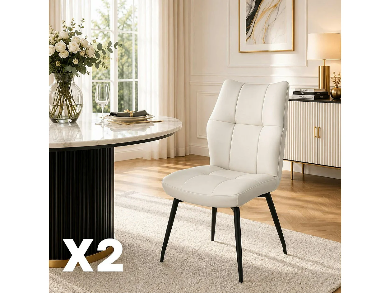 Chaise en cuir ivoire design damier (lot de 2) LOMBARDIE