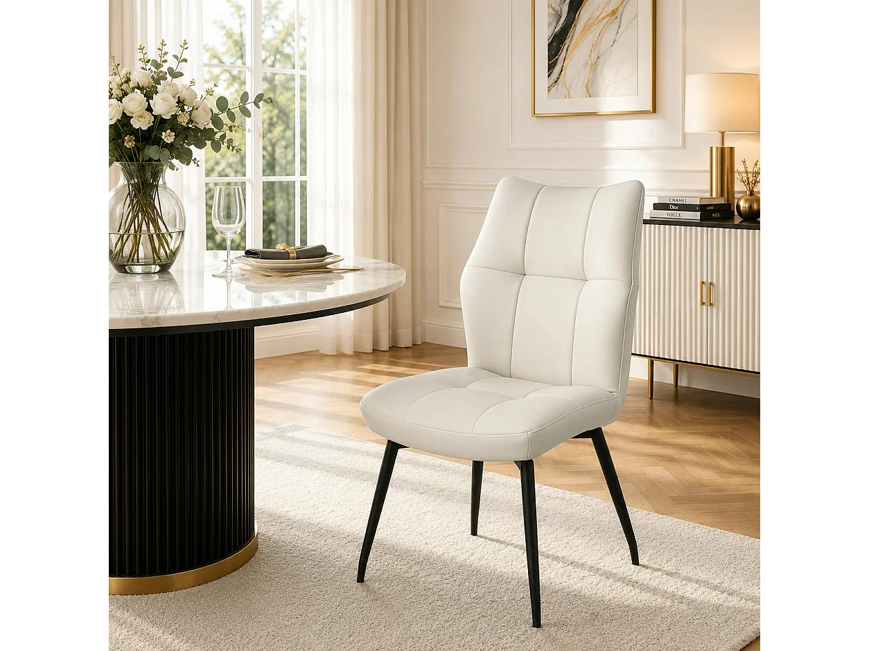 Chaise en cuir ivoire design damier (lot de 2) LOMBARDIE