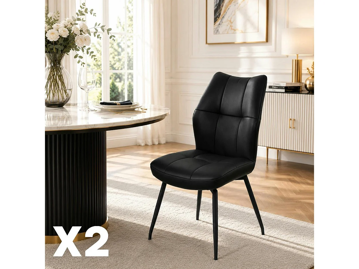 Chaise en cuir noir design damier (lot de 2) LOMBARDIE