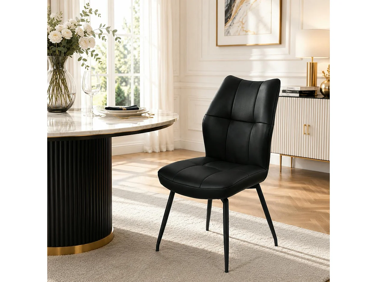 Chaise en cuir noir design damier (lot de 2) LOMBARDIE