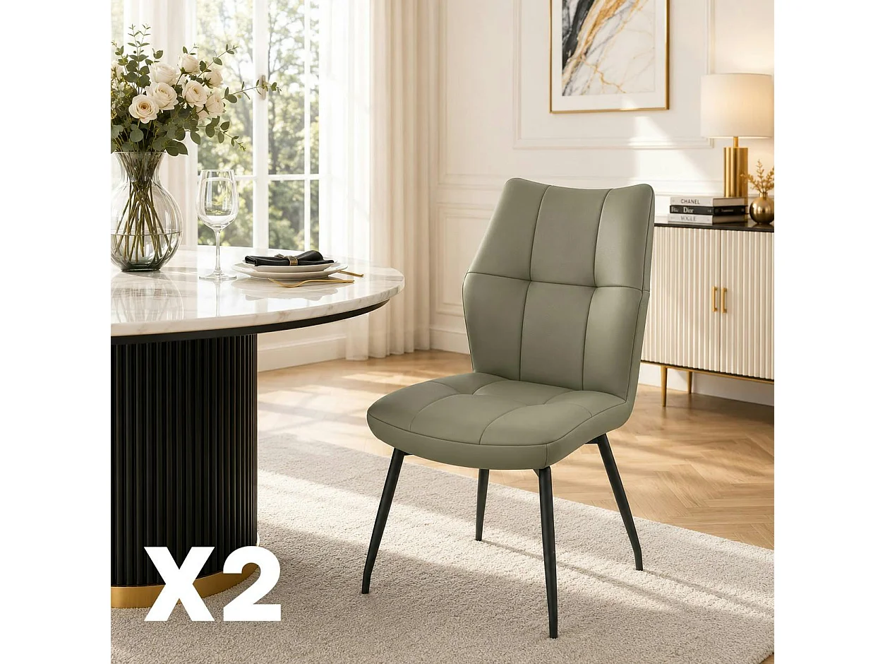 Chaise en cuir vert design damier (lot de 2) LOMBARDIE