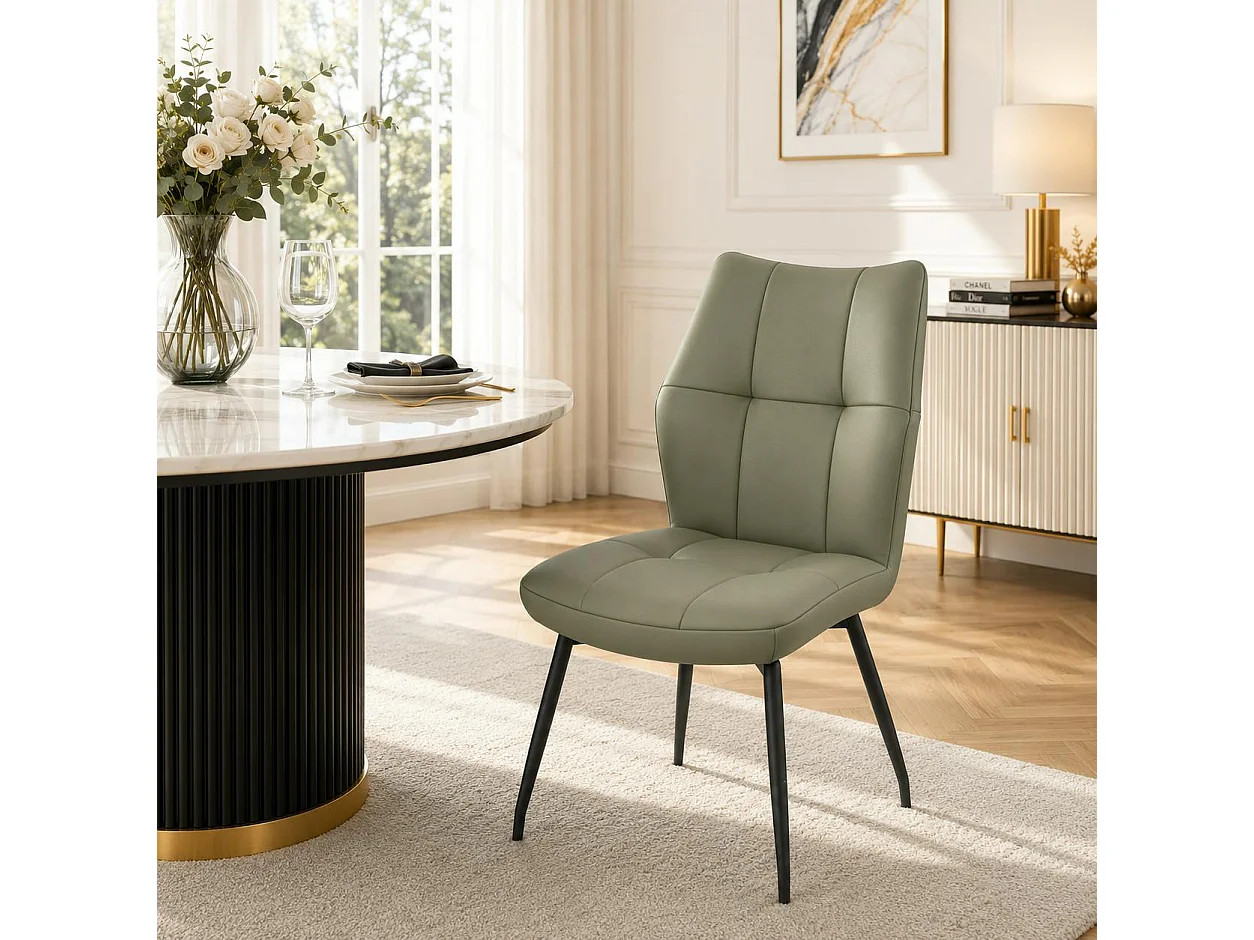 Chaise en cuir vert design damier (lot de 2) LOMBARDIE