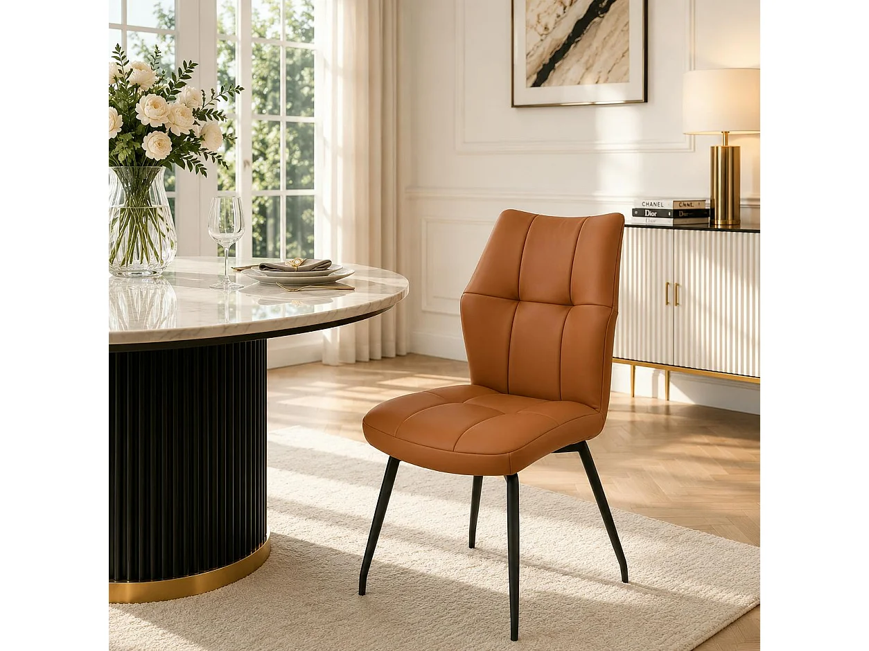 Chaise en cuir cognac design damier (lot de 2) LOMBARDIE