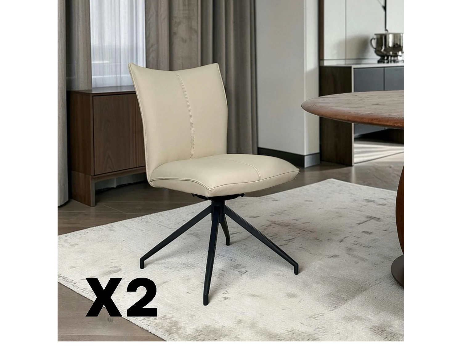 Chaise pivotante en cuir ivoire (lot de 2) LOMBARDIE
