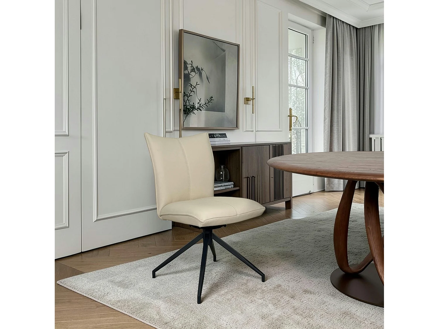 Chaise pivotante en cuir ivoire (lot de 2) LOMBARDIE