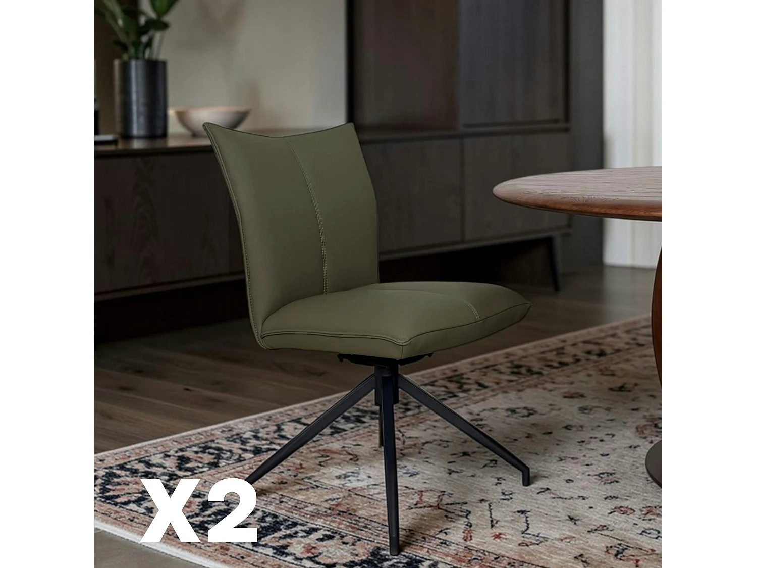 Chaise pivotante en cuir vert foncé (lot de 2) LOMBARDIE