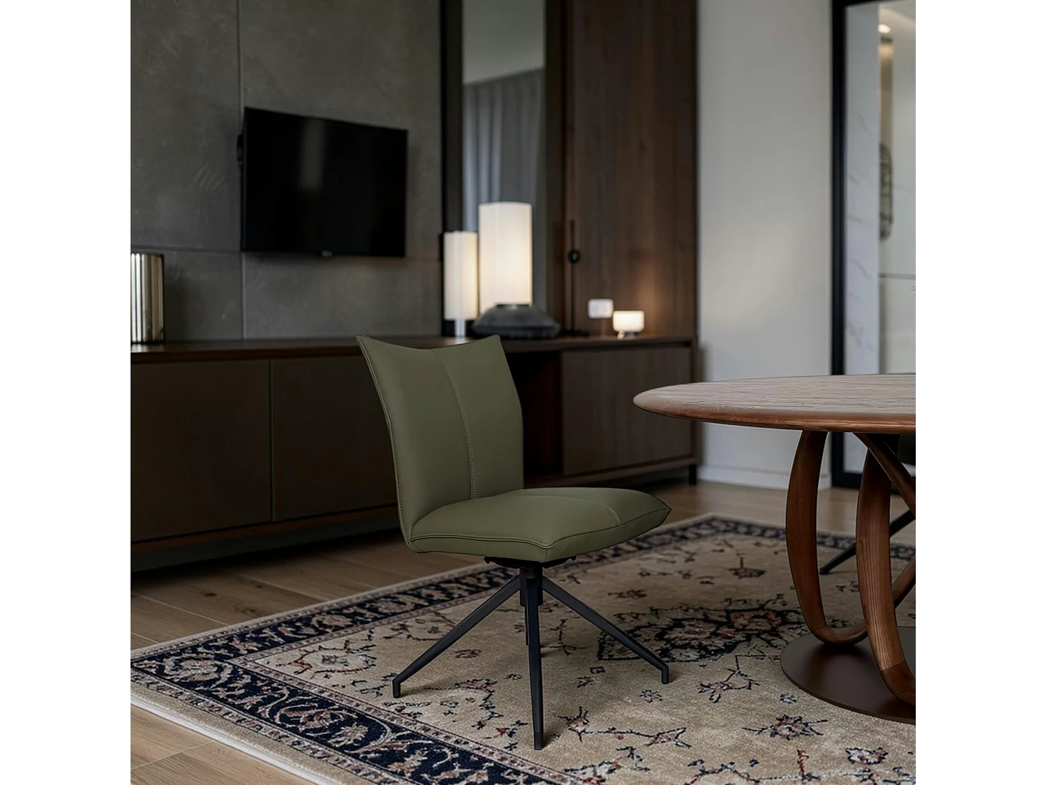 Chaise pivotante en cuir vert foncé (lot de 2) LOMBARDIE