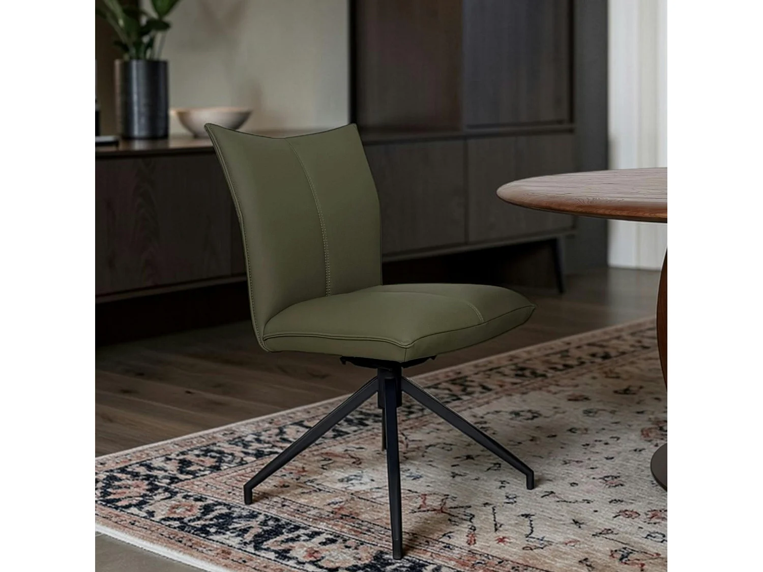 Chaise pivotante en cuir vert foncé (lot de 2) LOMBARDIE