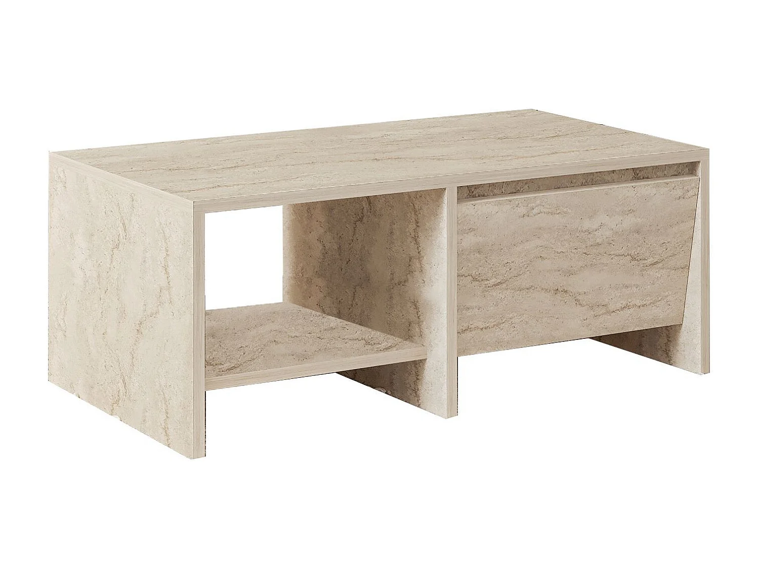 "Laris" Holz Couchtisch - Travertin Finish - Elegant und Langlebig - 90 x 45 x 35 cm