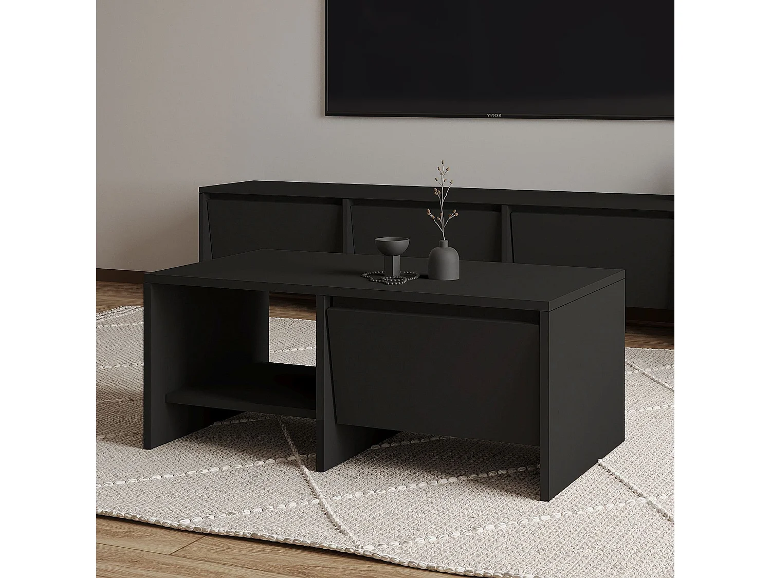 Moderner schwarzer Holz Couchtisch "Laris" - 90 x 45 x 35 cm