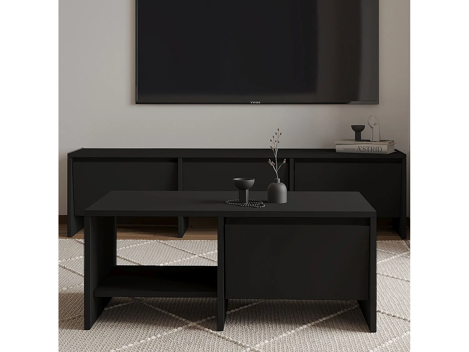Table basse en bois "Laris" - 90 x 45 x 35 cm - Noir