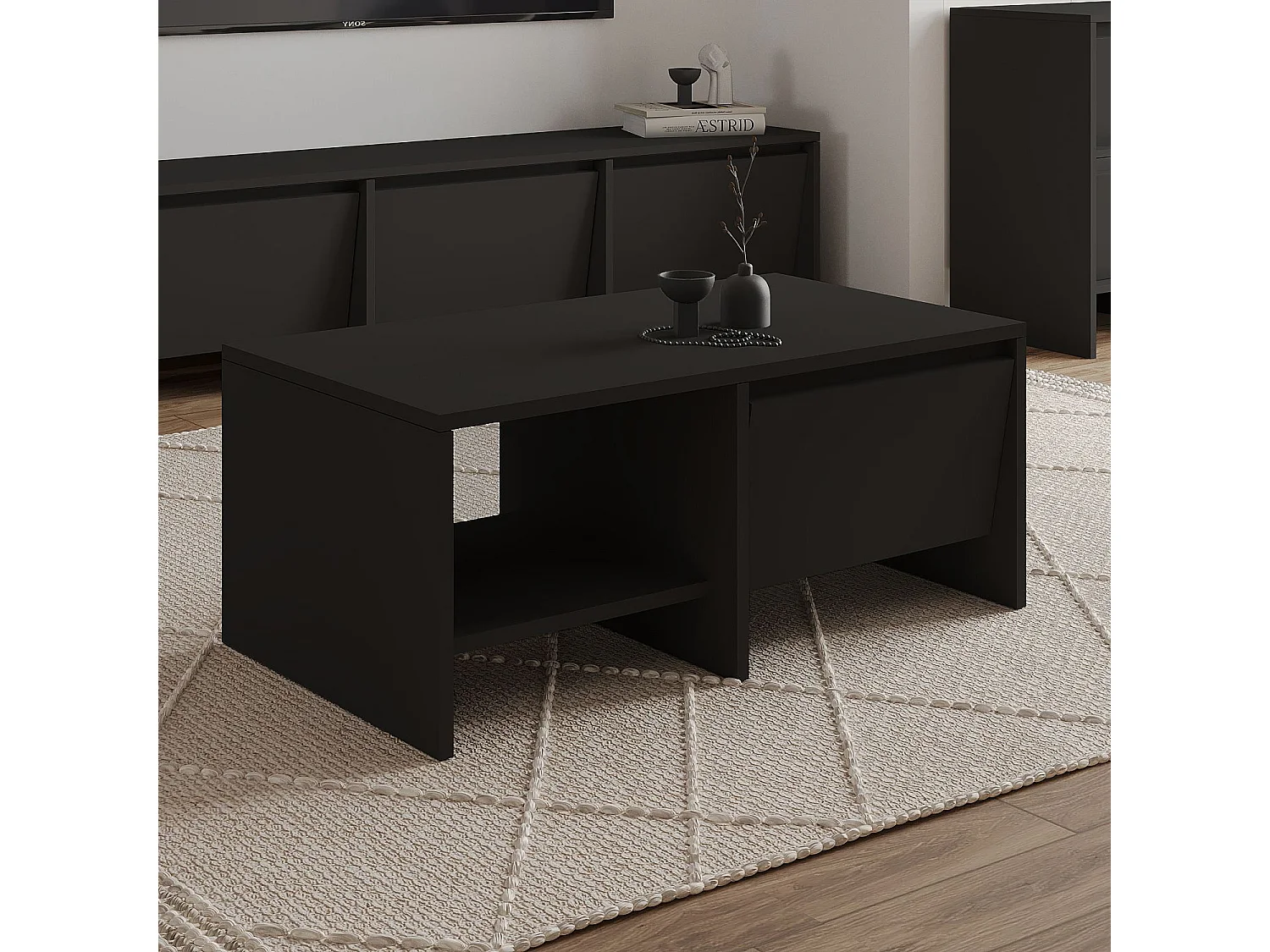 Table basse en bois "Laris" - 90 x 45 x 35 cm - Noir