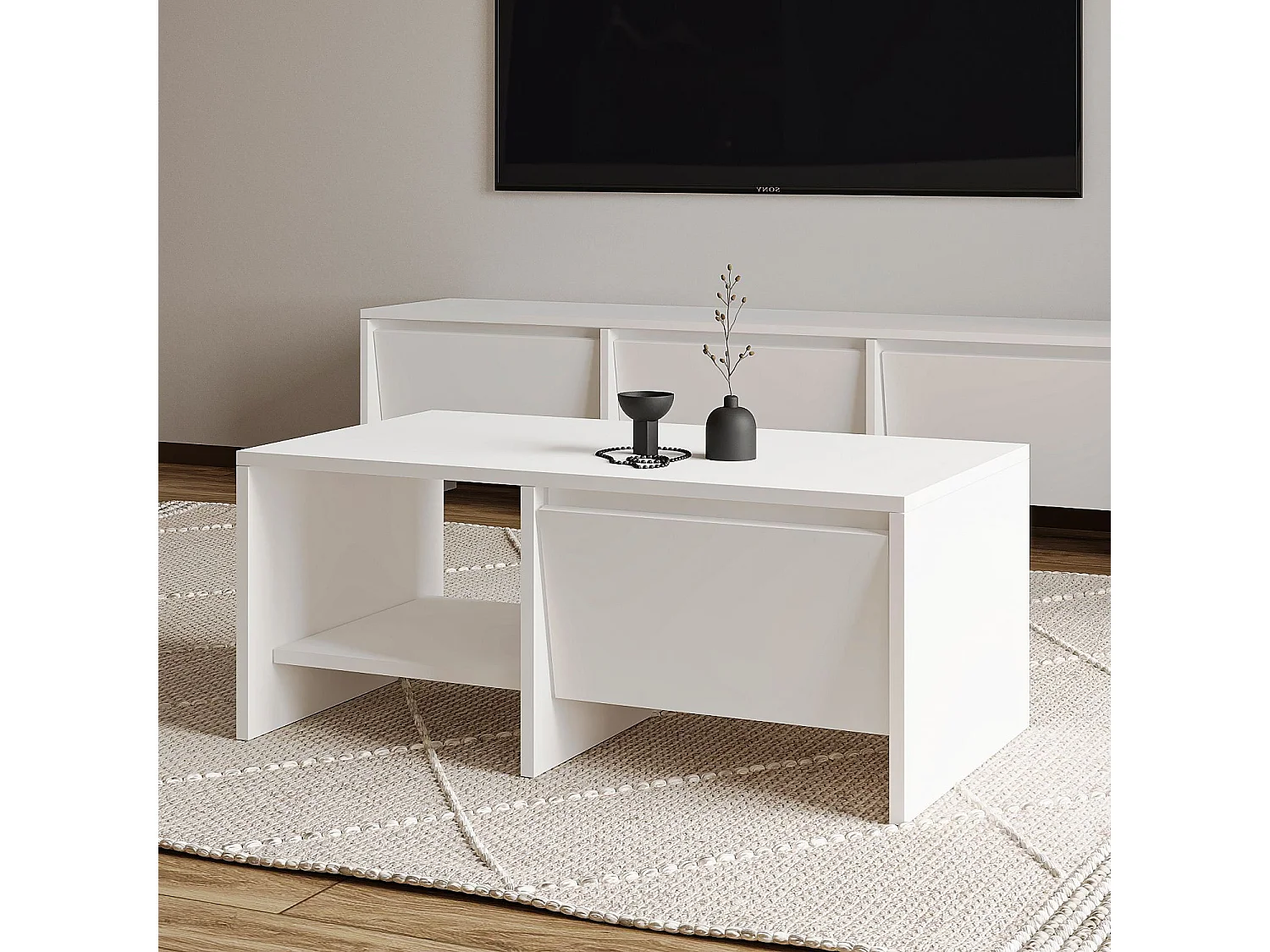 Moderner weißer Holzcouchtisch "Laris" - 90 x 45 x 35 cm