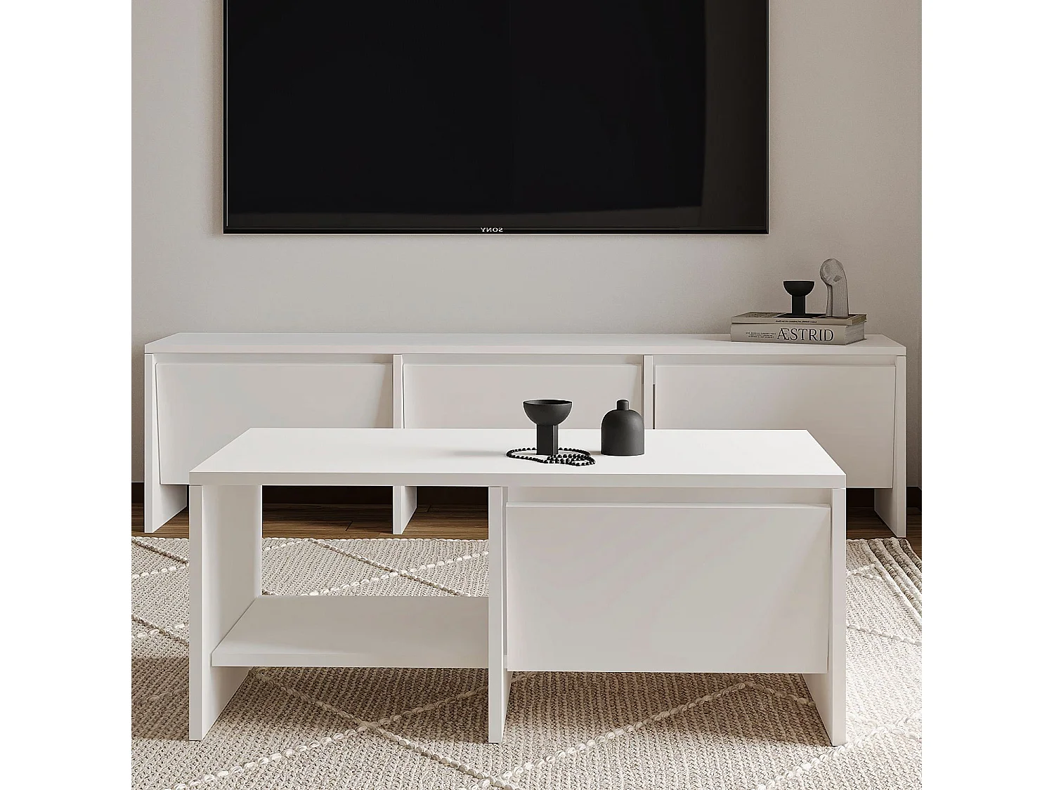 Moderner weißer Holzcouchtisch "Laris" - 90 x 45 x 35 cm