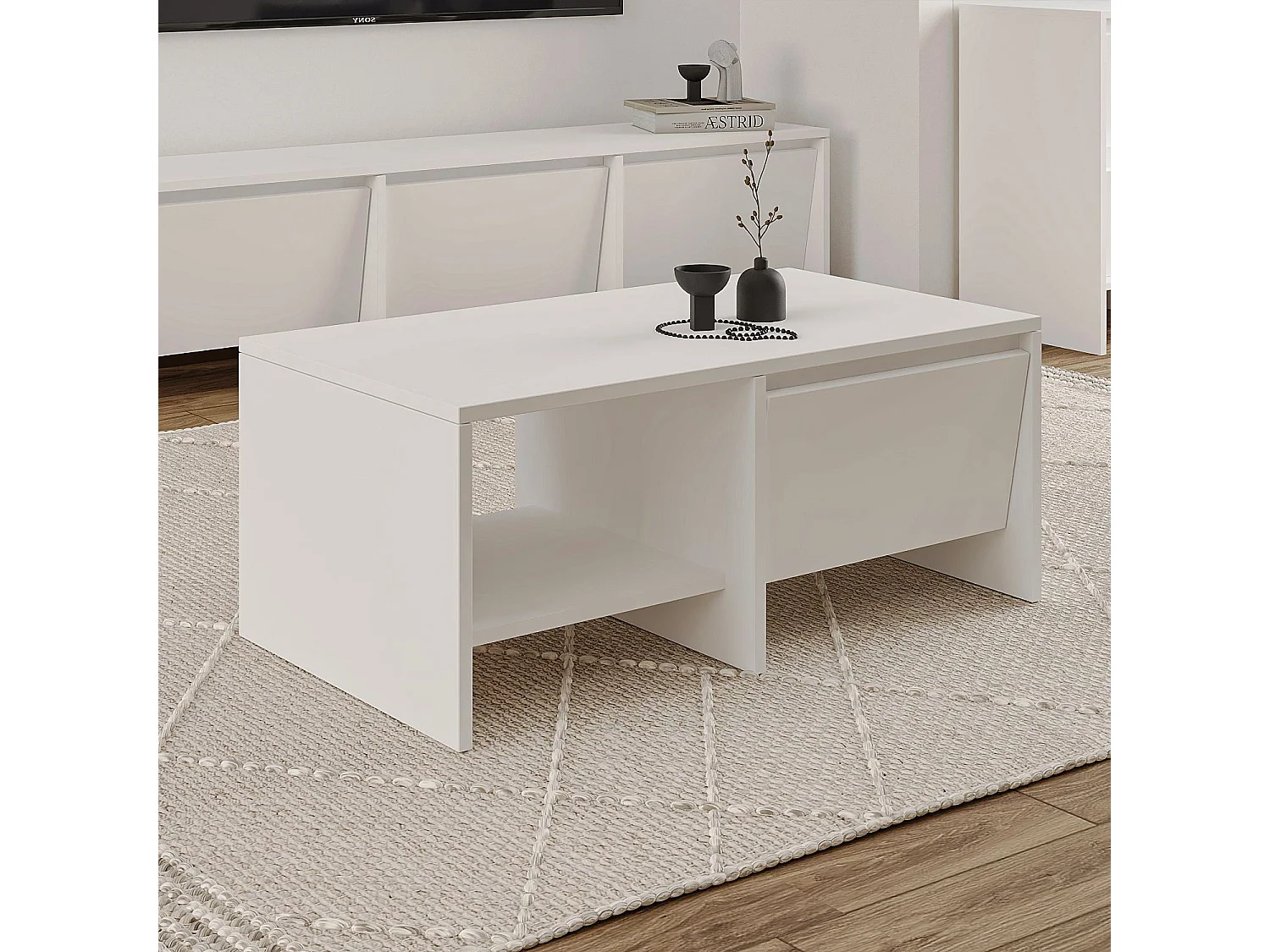 Table basse en bois "Laris" - 90 x 45 x 35 cm - Blanc