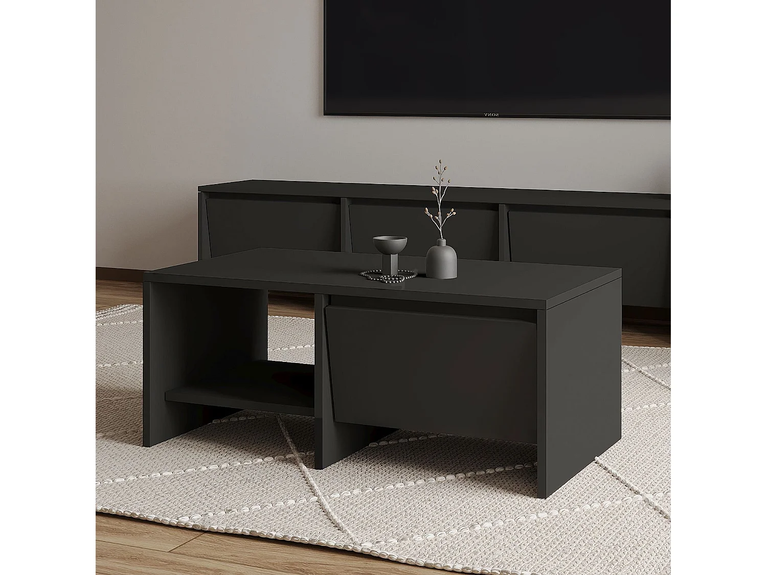 "Laris" Holz Couchtisch - Anthrazitgrau - Elegant und Langlebig - 90 x 45 x 35 cm