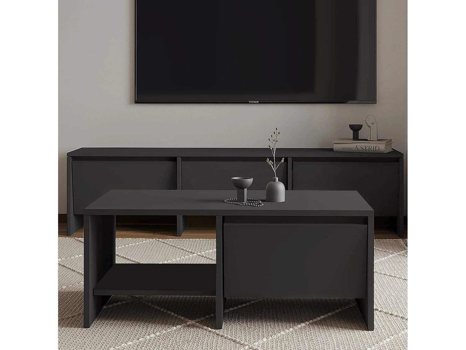 Table basse en bois "Laris" - 90 x 45 x 35 cm - Gris anthracite