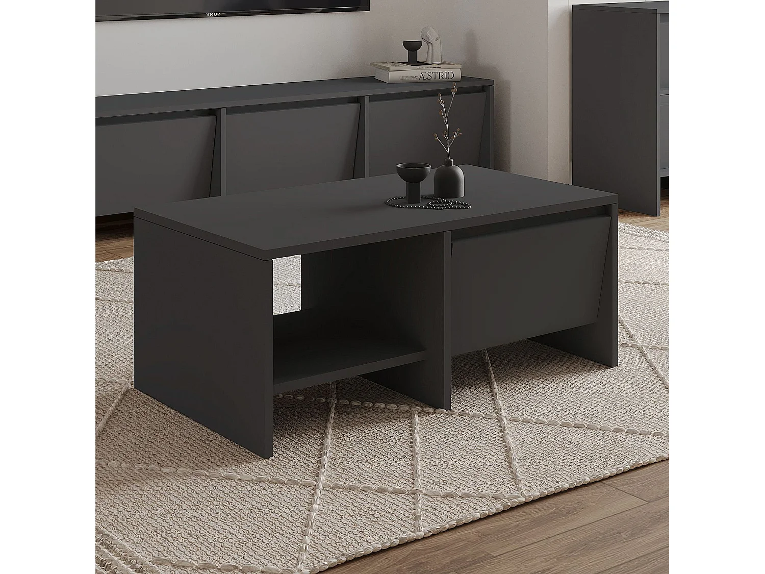 Table basse en bois "Laris" - 90 x 45 x 35 cm - Gris anthracite