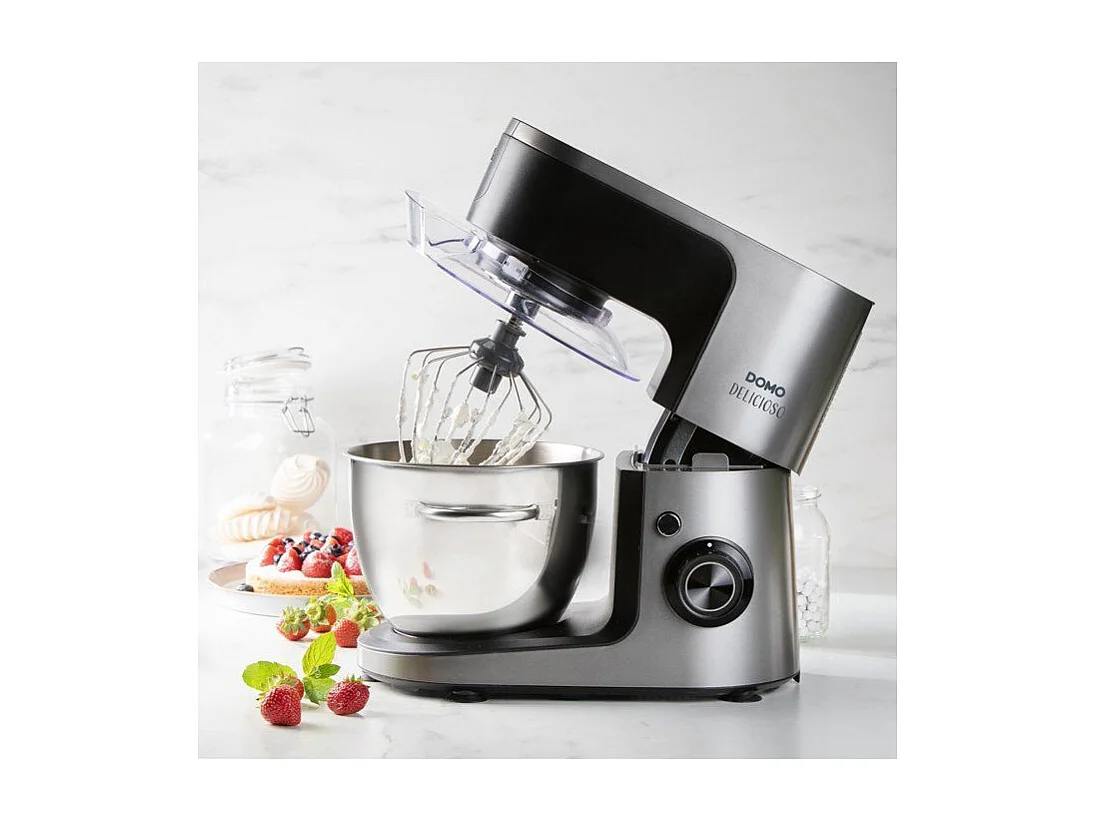 Robot pâtissier multifonction - DOMO - 1200 W - 4,5 L - 8 vitesses + Pulse - Gris / Noir