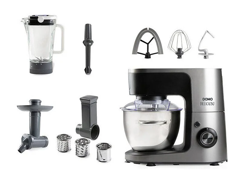 Robot pâtissier multifonction - DOMO - 1200 W - 4,5 L - 8 vitesses + Pulse - Gris / Noir