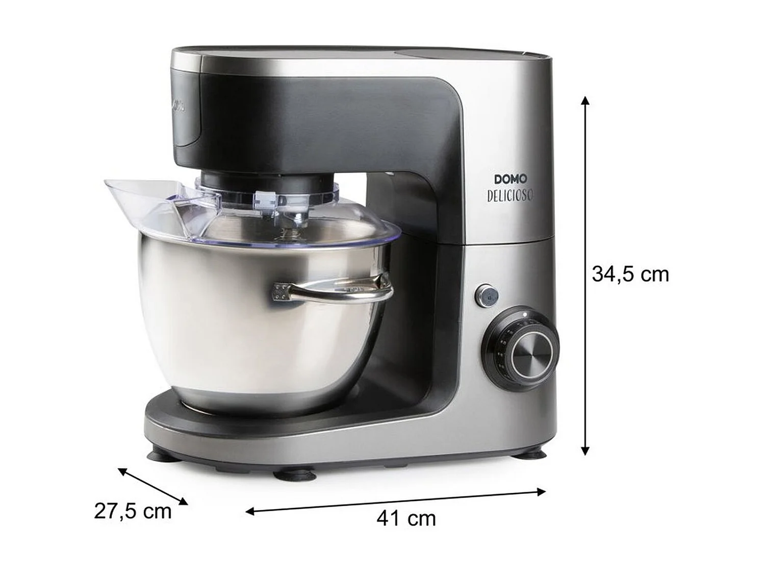 Robot pâtissier multifonction - DOMO - 1200 W - 4,5 L - 8 vitesses + Pulse - Gris / Noir