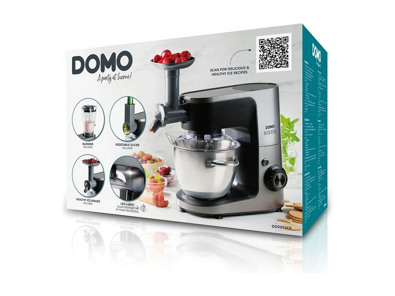 Robot pâtissier multifonction - DOMO - 1200 W - 4,5 L - 8 vitesses + Pulse - Gris / Noir