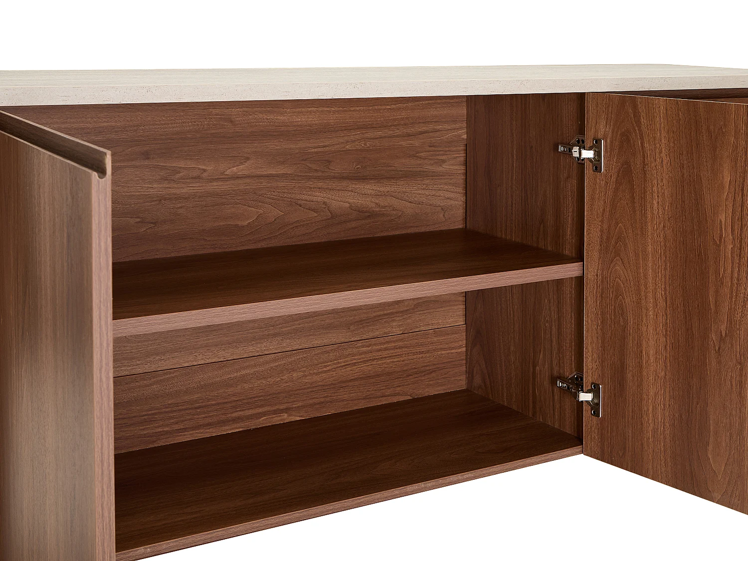 Buffet avec 2 portes et 3 tiroirs - Naturel foncé et effet travertin beige - MODARYO