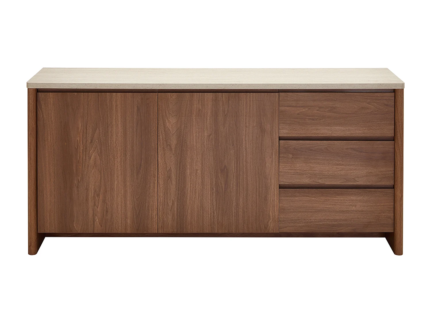 Buffet avec 2 portes et 3 tiroirs - Naturel foncé et effet travertin beige - MODARYO