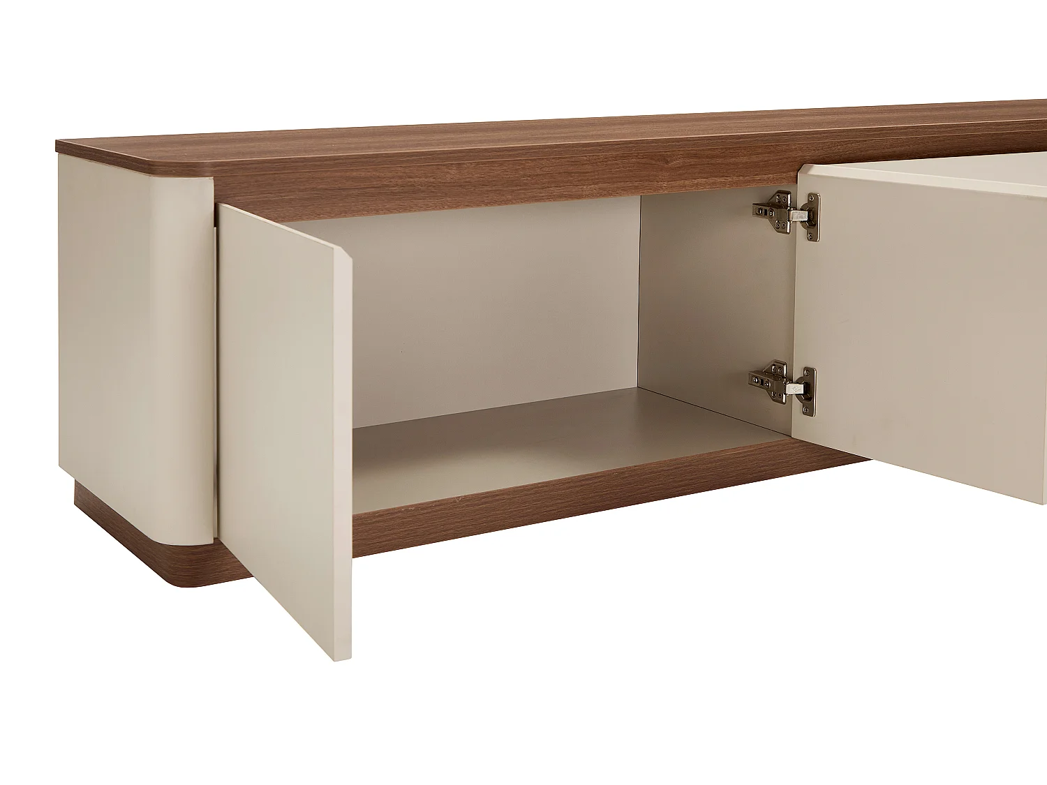 Meuble TV avec 3 portes et 2 tiroirs - Beige et naturel foncé - BANURYA