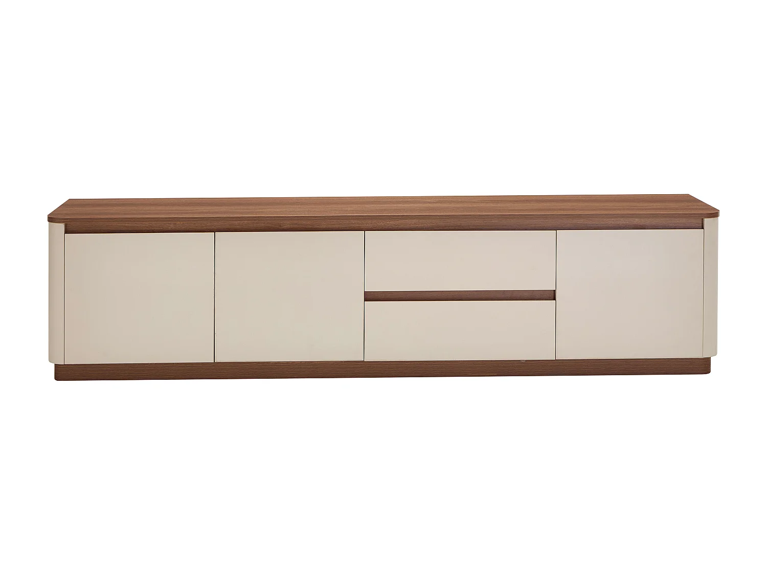 Meuble TV avec 3 portes et 2 tiroirs - Beige et naturel foncé - BANURYA