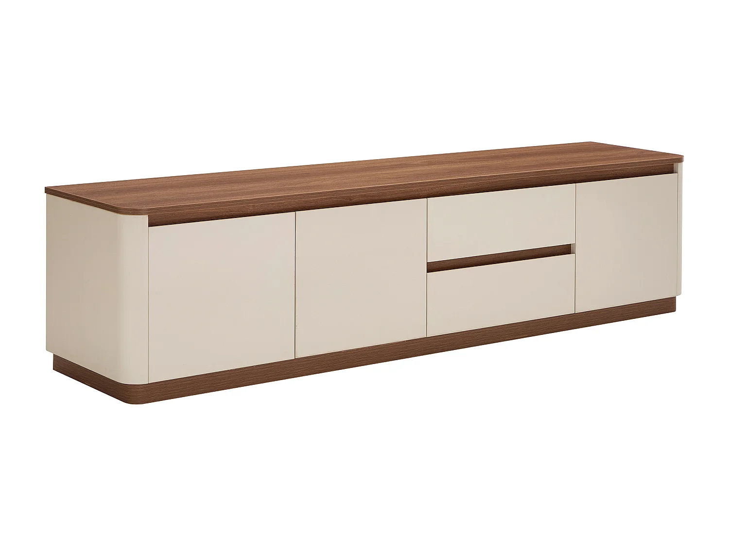 Meuble TV avec 3 portes et 2 tiroirs - Beige et naturel foncé - BANURYA