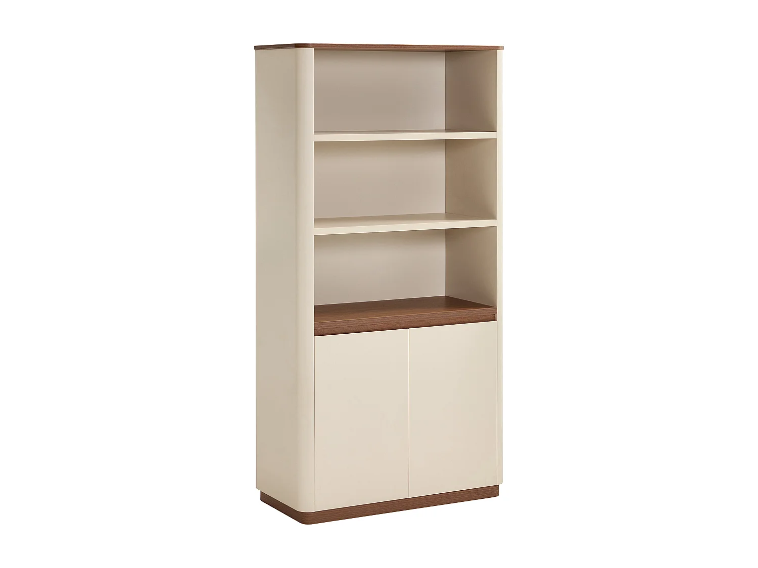Bibliothèque avec 3 niches et 2 portes - Beige et naturel foncé - BANURYA