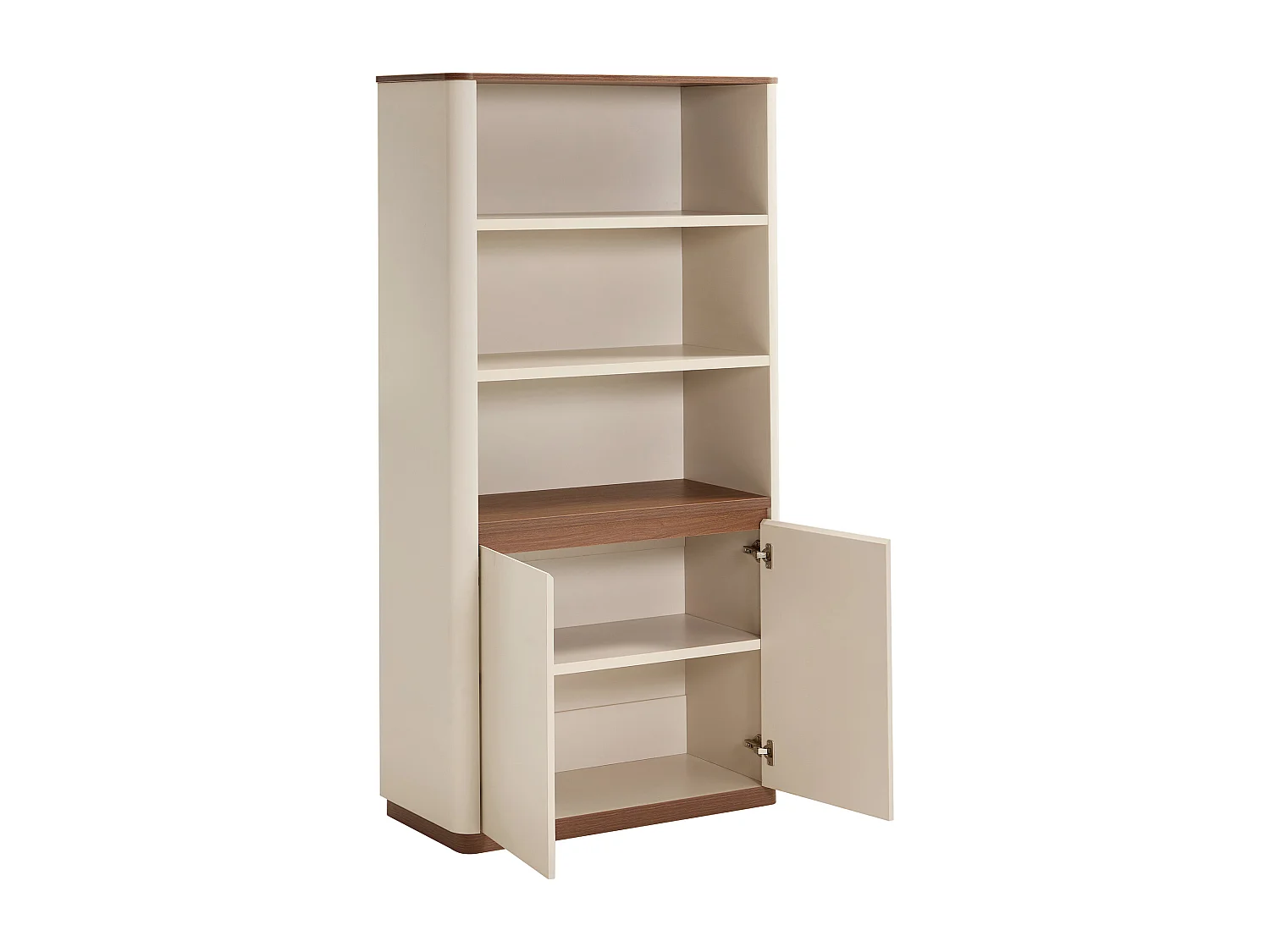 Bibliothèque avec 3 niches et 2 portes - Beige et naturel foncé - BANURYA