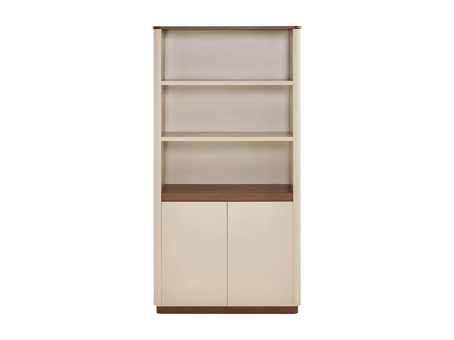 Bibliothèque avec 3 niches et 2 portes - Beige et naturel foncé - BANURYA
