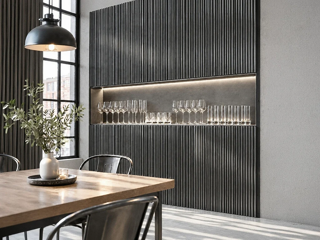 Panneau mural 3D effet métallique ondulé noir - Pack de 1,52 m² - Lot de 8 pièces - TUTIBO