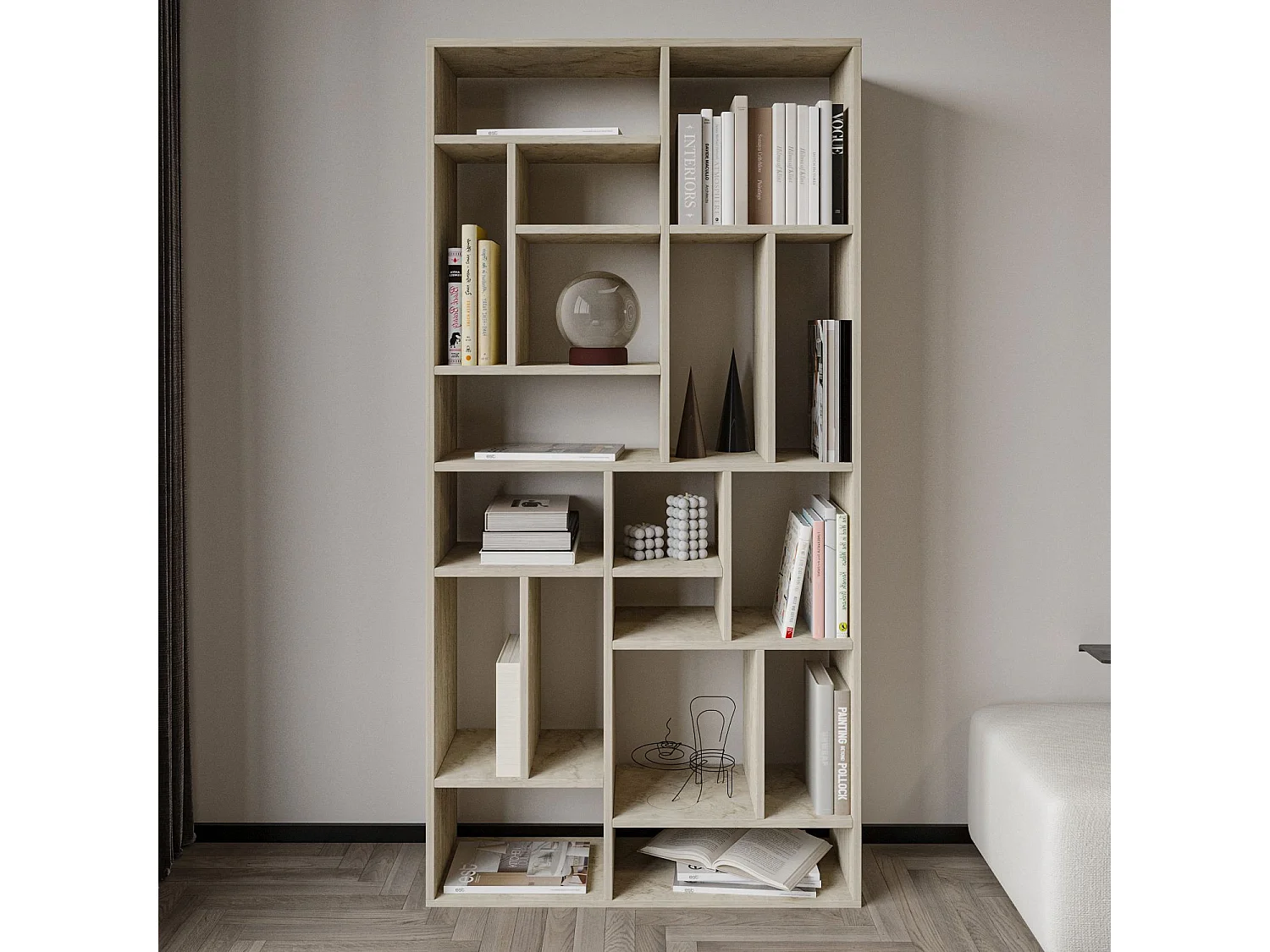 Bibliothèque en bois "Nicola" - 90 x 30 x 180 cm - Travertin