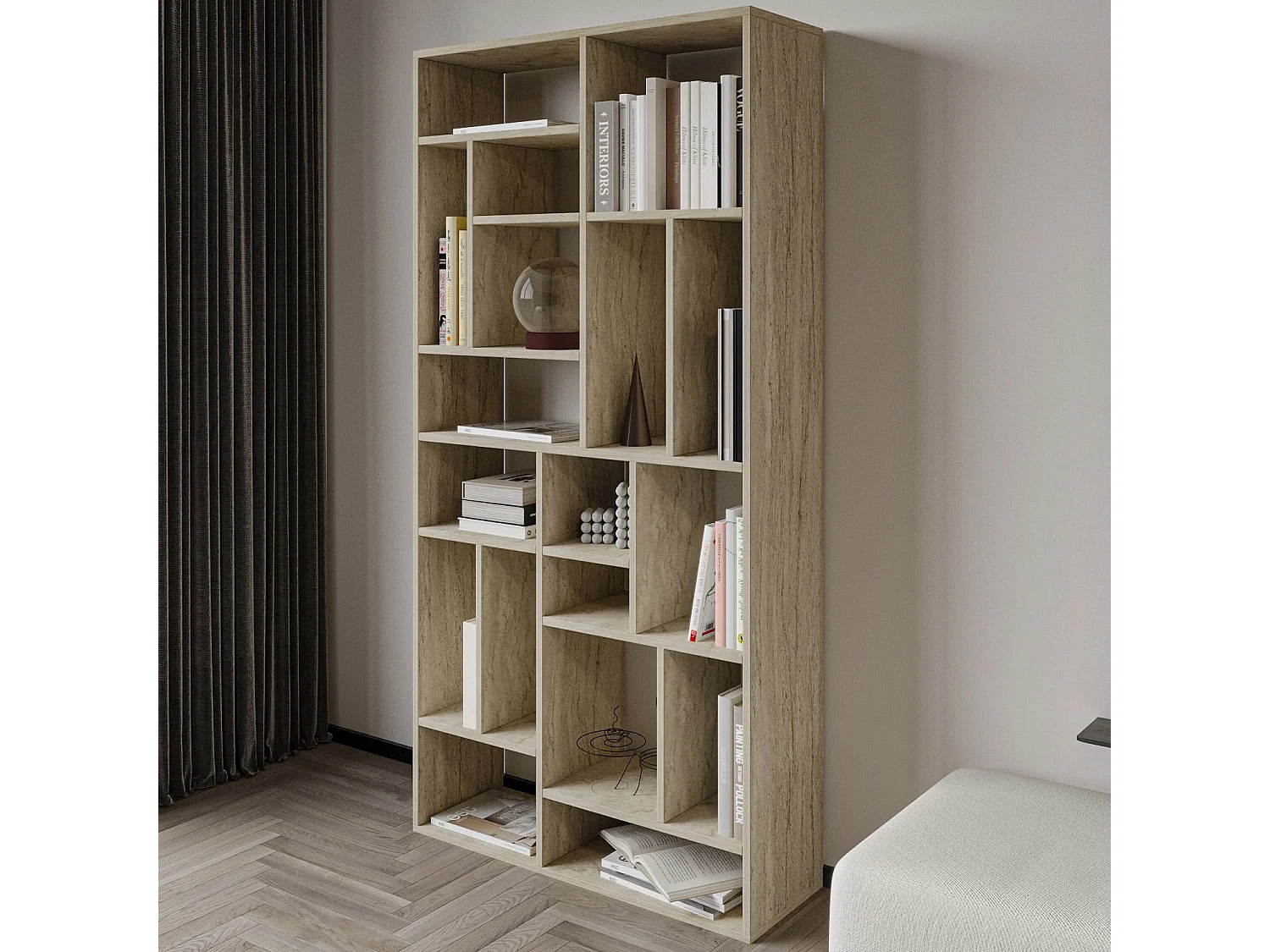 Bibliothèque en bois "Nicola" - 90 x 30 x 180 cm - Travertin