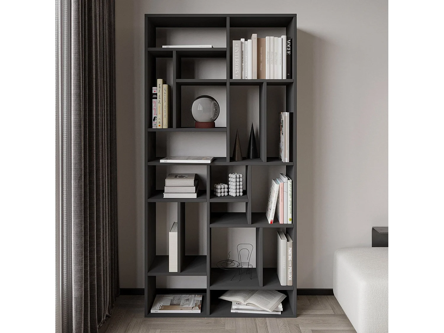 "Nicola" Holzbücherregal - 90 x 30 x 180 cm - Anthrazitgrau, Geräumige Regale, Wandmontagefähig