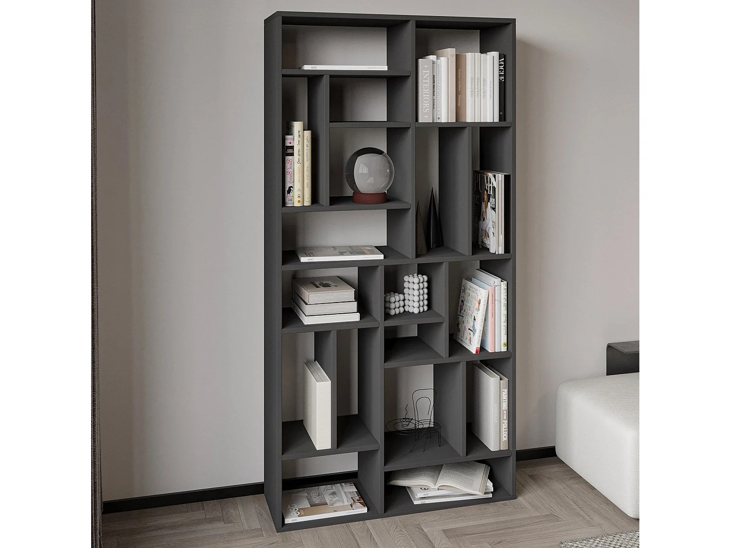 "Nicola" Holzbücherregal - 90 x 30 x 180 cm - Anthrazitgrau, Geräumige Regale, Wandmontagefähig