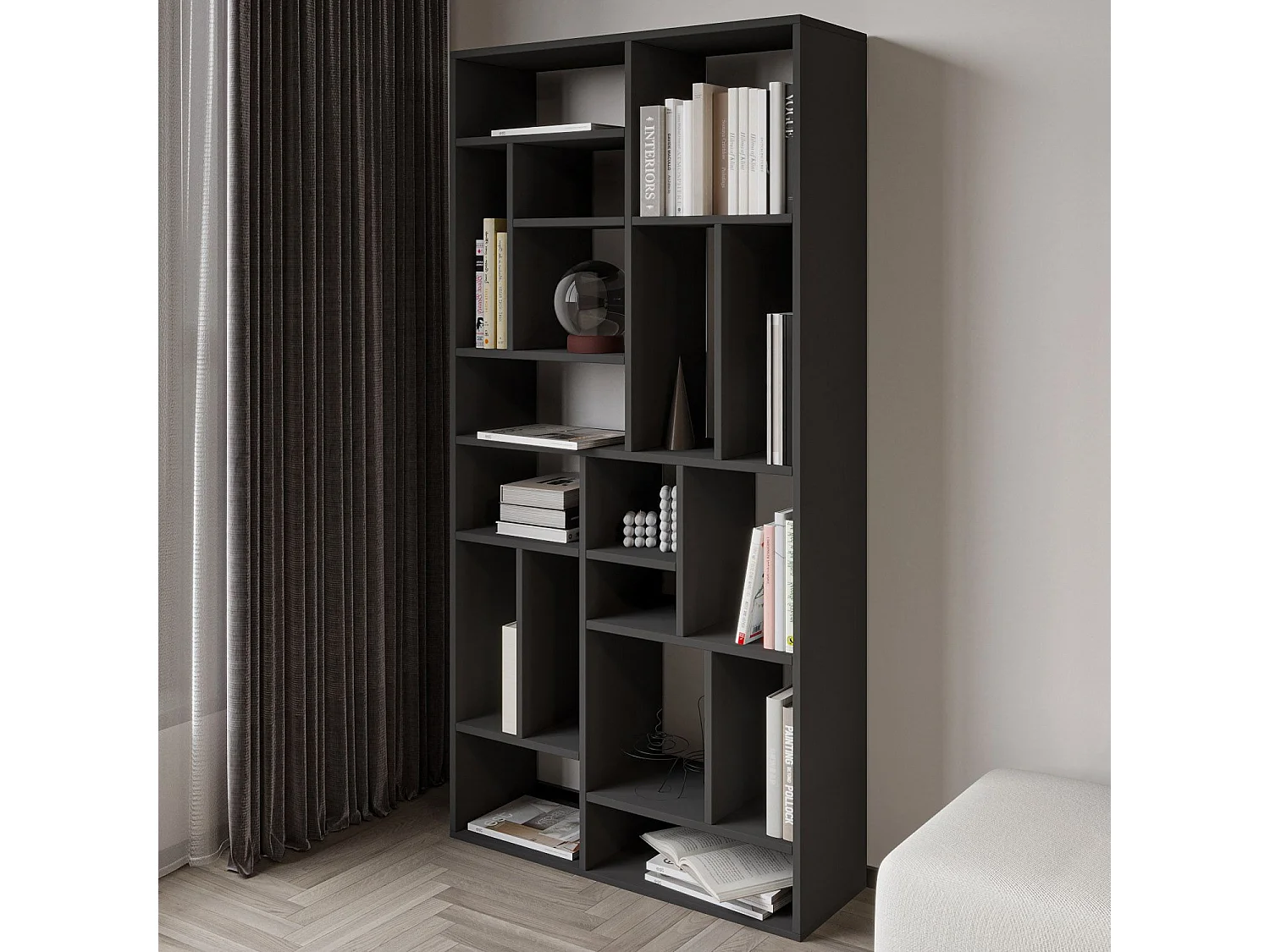 "Nicola" Holzbücherregal - 90 x 30 x 180 cm - Anthrazitgrau, Geräumige Regale, Wandmontagefähig