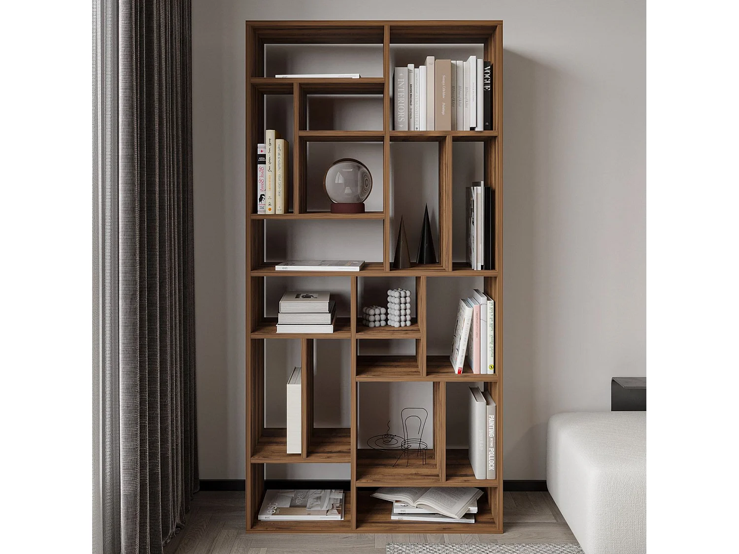 "Nicola" Holzbücherregal - Braun - 90 x 30 x 180 cm - Geräumig mit eleganter antiker Walnuss-Oberfläche