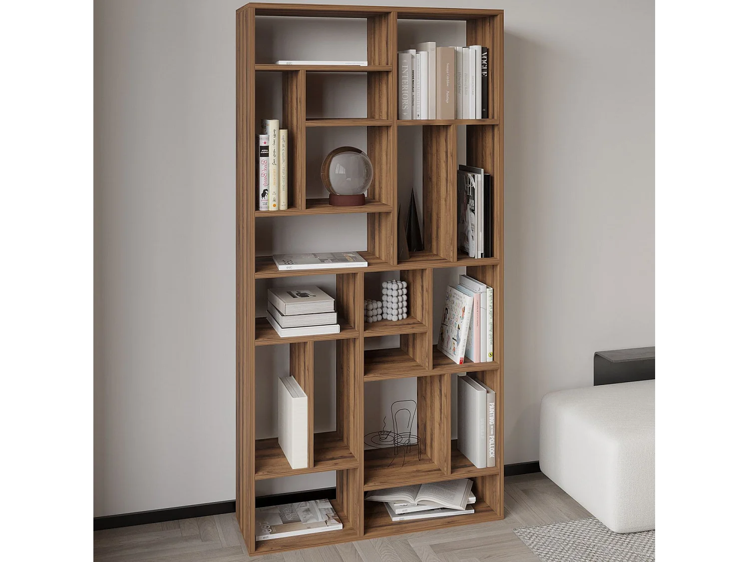 "Nicola" Holzbücherregal - Braun - 90 x 30 x 180 cm - Geräumig mit eleganter antiker Walnuss-Oberfläche