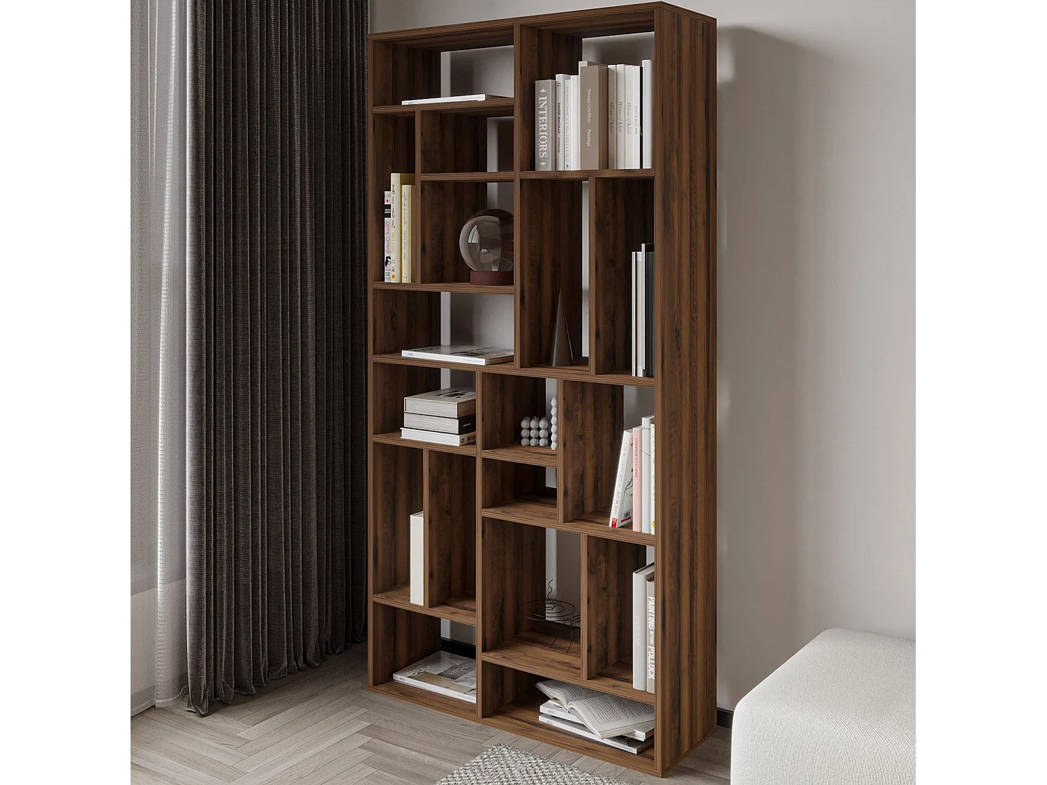 "Nicola" Holzbücherregal - Braun - 90 x 30 x 180 cm - Geräumig mit eleganter antiker Walnuss-Oberfläche