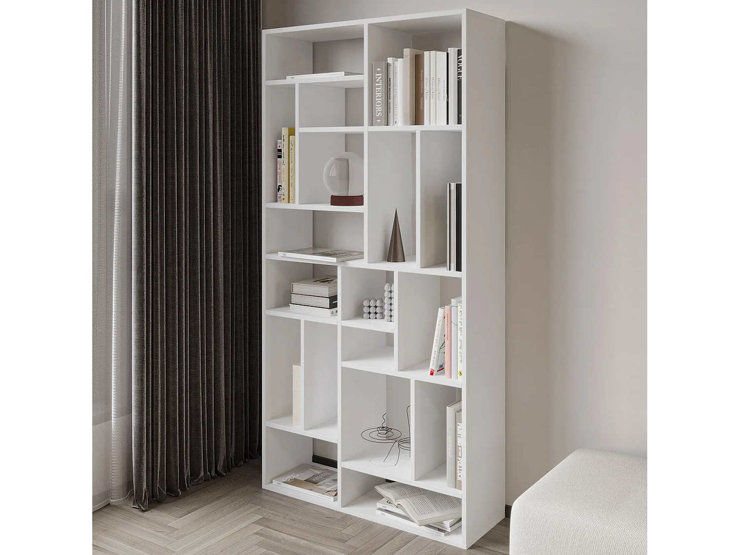 "Nicola" Weißes Holz-Bücherregal - 90 x 30 x 180 cm - Geräumige Regale, Wandmontage