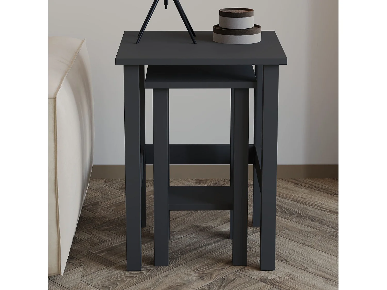 Elegantes Set aus 2 Holzbeistelltischen "Gina 2" - Anthrazitgrau - 45 x 45 x 60 cm