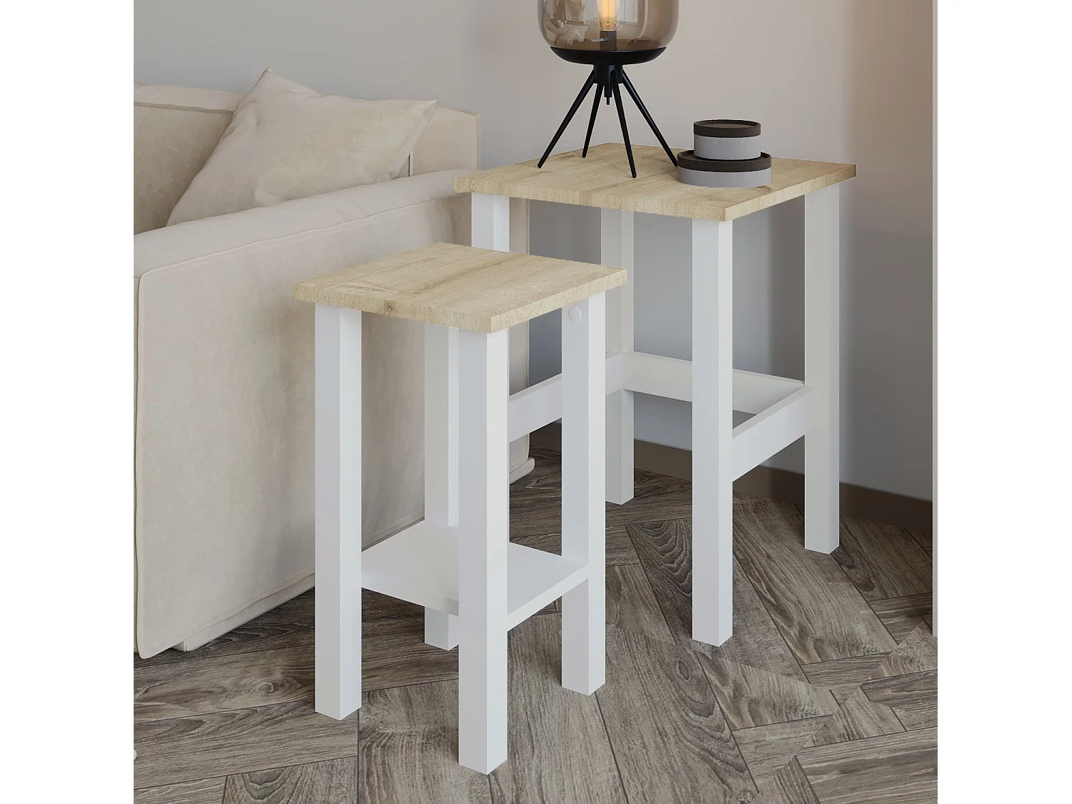 Elegantes Set aus 2 Holzbeistelltischen "Gina 2" - Beige 45 x 45 x 60 cm
