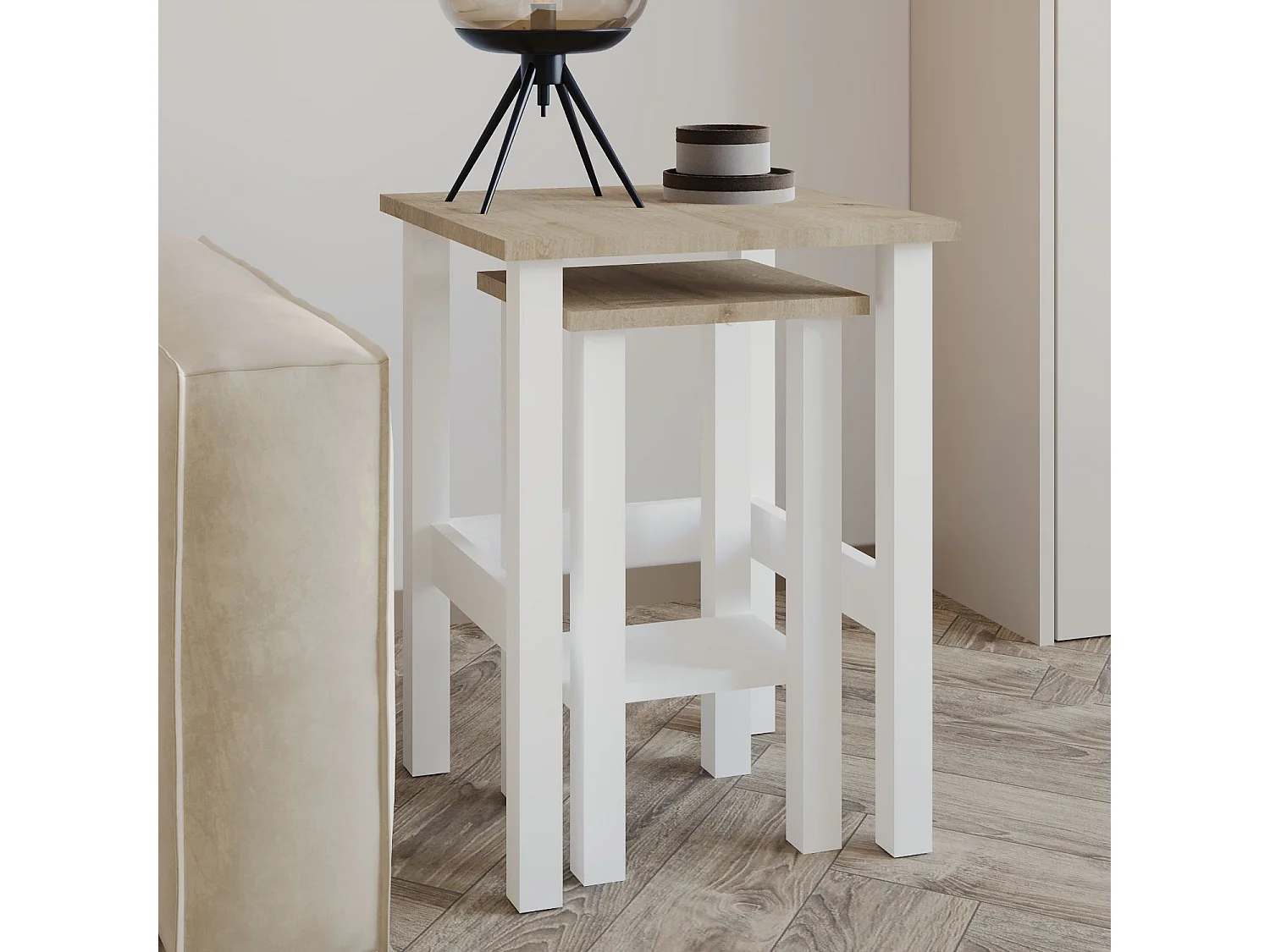 Elegantes Set aus 2 Holzbeistelltischen "Gina 2" - Beige 45 x 45 x 60 cm