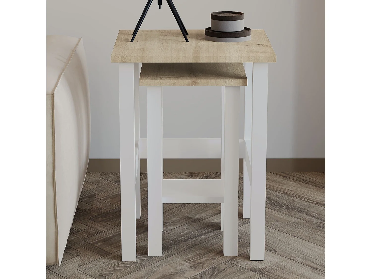 Elegantes Set aus 2 Holzbeistelltischen "Gina 2" - Beige 45 x 45 x 60 cm