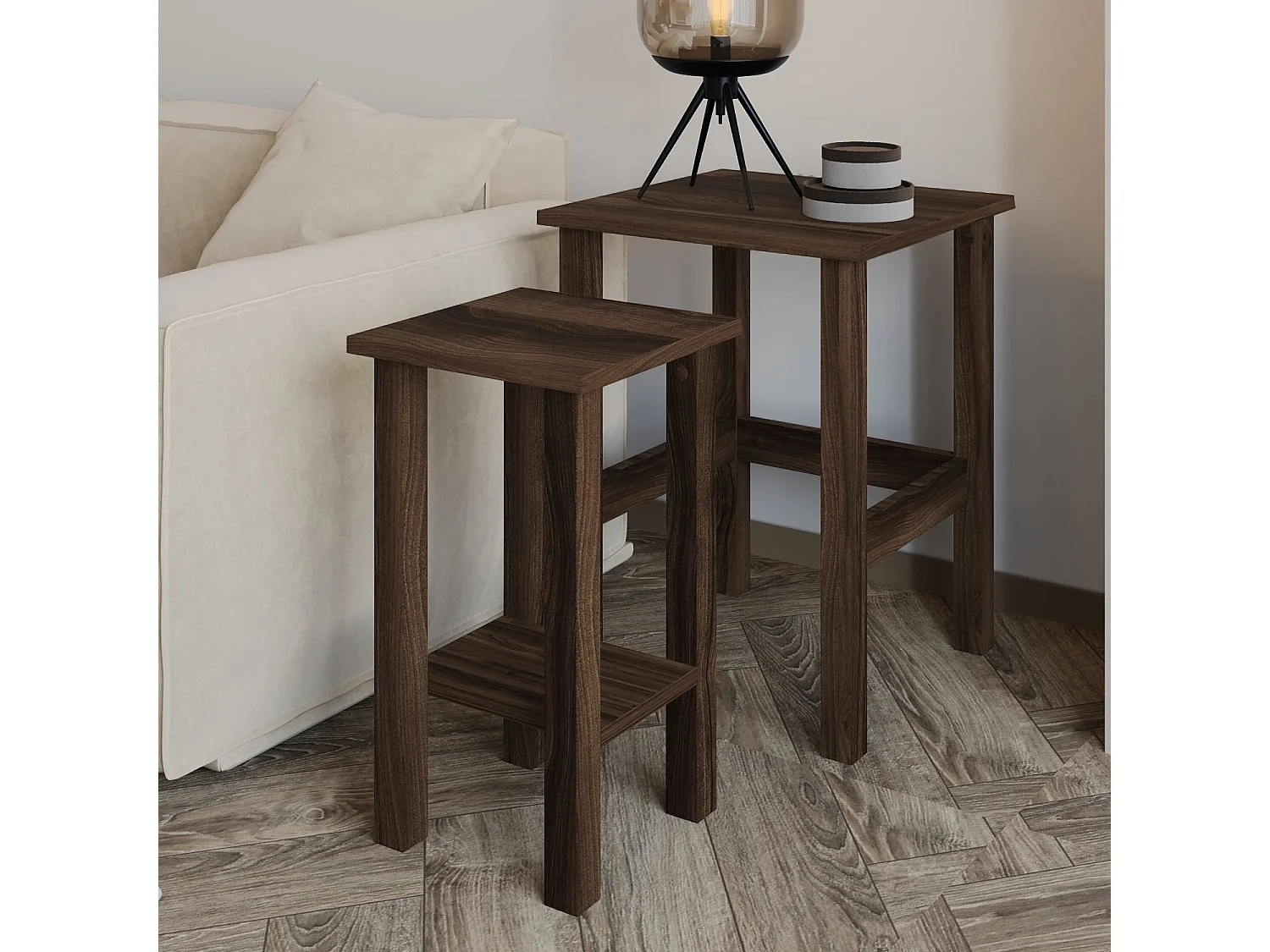 Elegantes Set aus 2 Holzbeistelltischen "Gina 2" - Braun - 45 x 45 x 60 cm